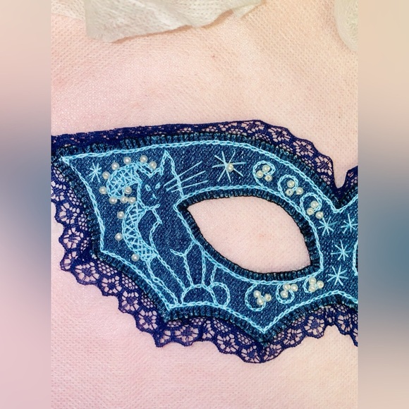 Blue Lace Masquerade Mask. Handmade - Picture 2 of 4